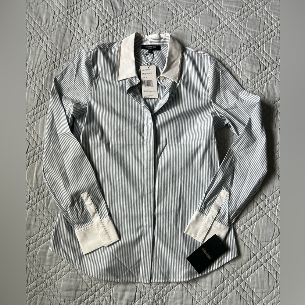 Lafayette 148 New York Blue Striped Shirt, Size Small (NWT)